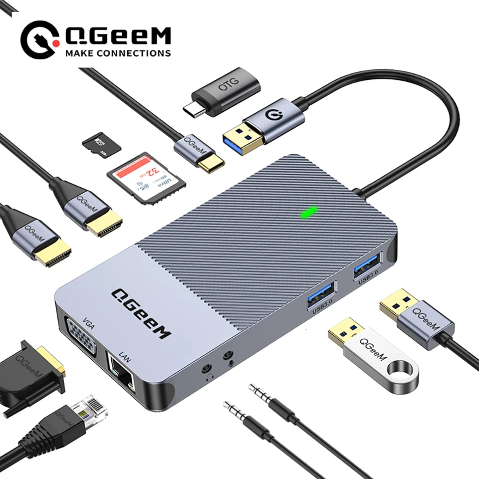 Laptop Accessories Hub - Док-станция QGeeM USB 3.0, USB-хаб с