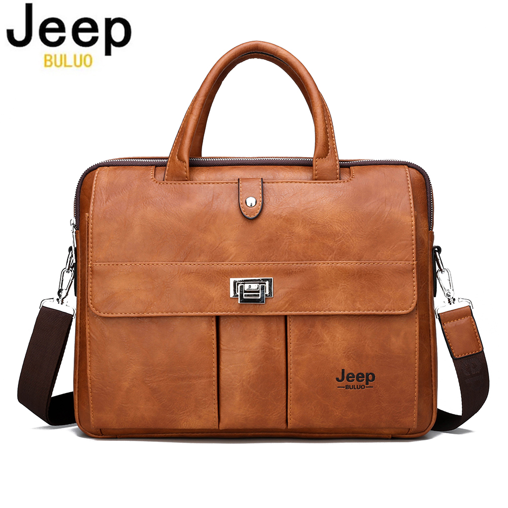Laptop Accessories Box - Мужской кожаный портфель Jeep Buluo для
