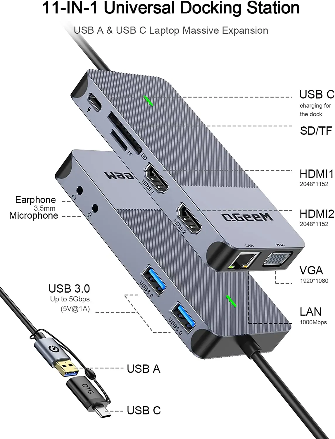 Док-станция QGeeM USB 3.0, USB – обзор и цена Laptop Accessories Hub